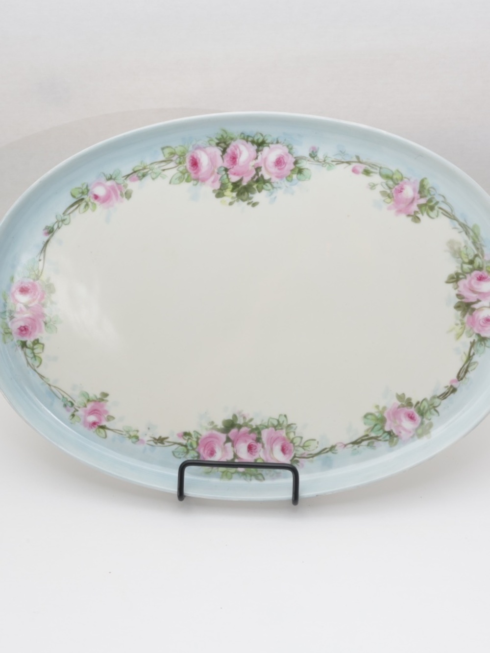Antique M.Z. Austria Hand Painted Oval Vanity Tray Serving Plate Roses